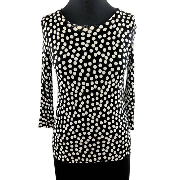 J.CREW Merino Wool Black White Polka Dot Long Sleeve Knit Pullover 06589 Small S - Picture 1 of 5